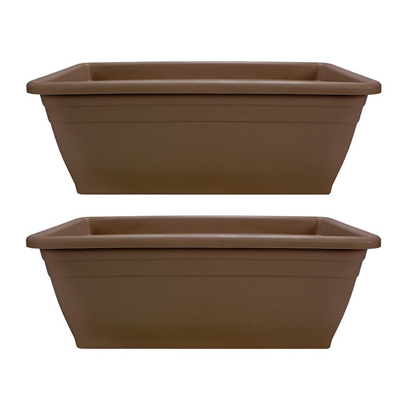 HC Companies 12-Inch Outdoor Plastic Deck Flower Planter Box, Chocolate (2 Pack), 1 of 4