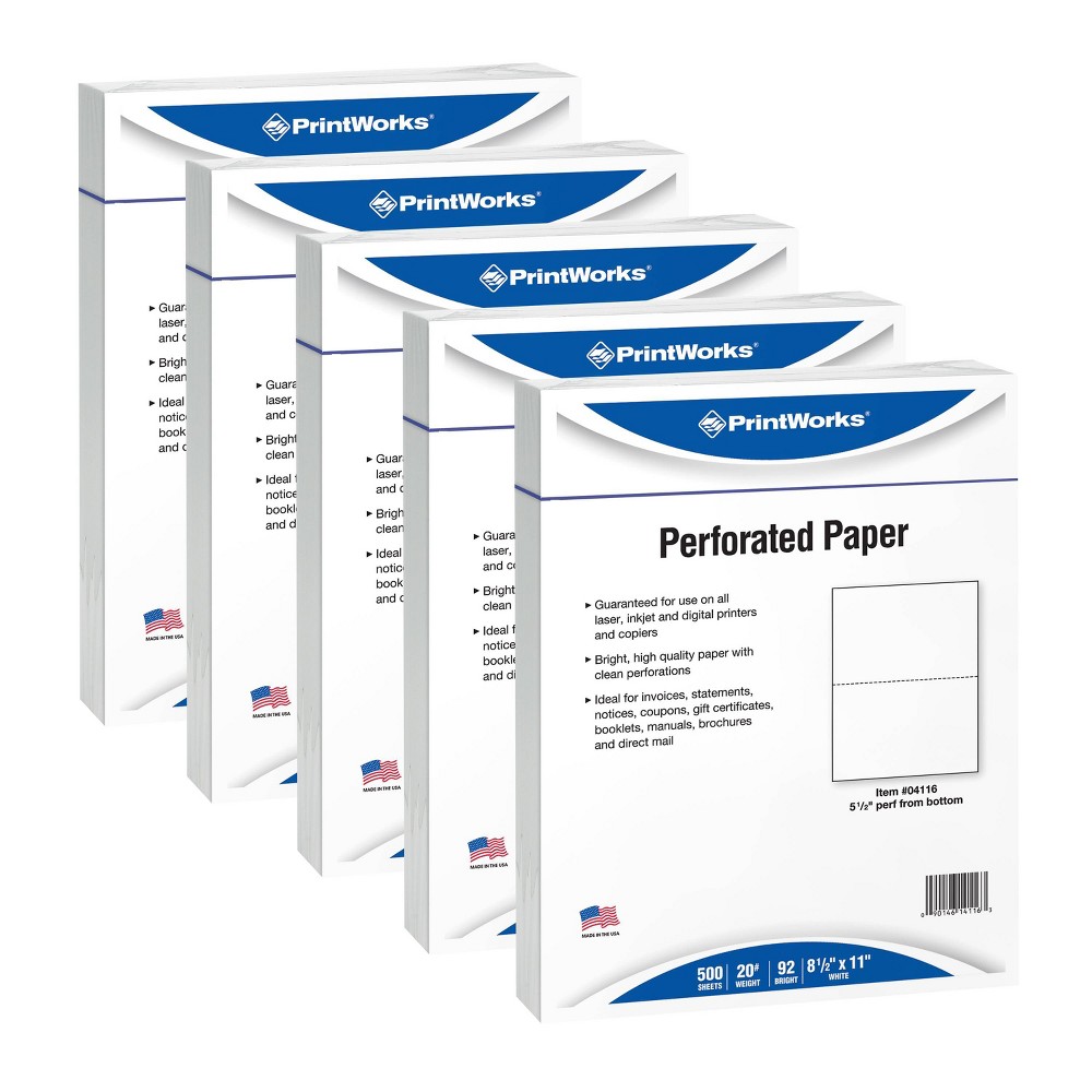 Photos - Creativity Set / Science Kit 5pk 500 Sheets/Pack 20lb Half Sheet Perforated Paper 8.5"x11" White - Prin