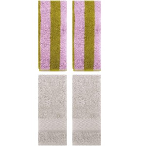REGALWOVEN 4 Pcs Cotton Soft Absorbent Stripe Pattern Bathroom Hand Towel 14" x 30" - 1 of 4