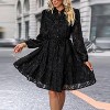 Womens Long Sleeve Fall Dresses Button Up Empire Waist with Belt A-Line Mini Dress Casual Fall Winter Dress - 3 of 4