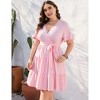 Coolmee Women Plus Size Casual Floral V Neck High Waisted Short Sleeve Wrap Midi Dress With Belt - 4 of 4