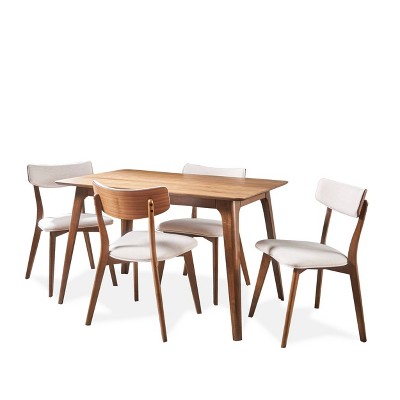 5pc Megann Mid Century Wood Dining Set Walnut/light Beige - Christopher ...