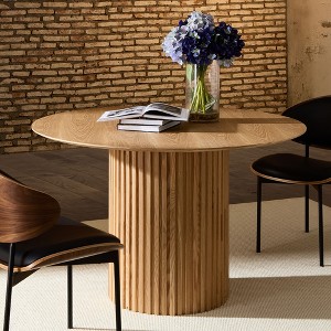 VYNXARIA 46.45 inch MDF Dining Table for Dining Room Round Dinner Tables Mid-Century Modern Table OAK - 1 of 4
