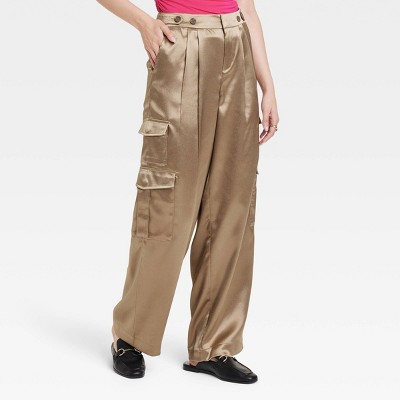 Women's High Rise Khaki Cargo Pants - Multi Pocket Cargo Khaki