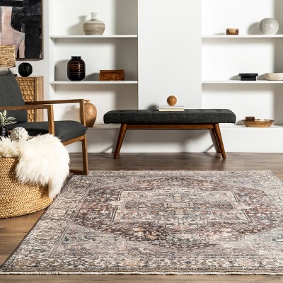 Dark Grey Rectangular Medallion Synthetic Area Rug 5' x 7'