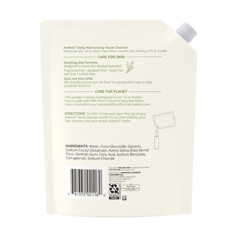 Aveeno Daily Moisturizing Face Cleanser with Soothing Oat - Fragrance Free - Refill Pouch - 12 fl oz, 5 of 10