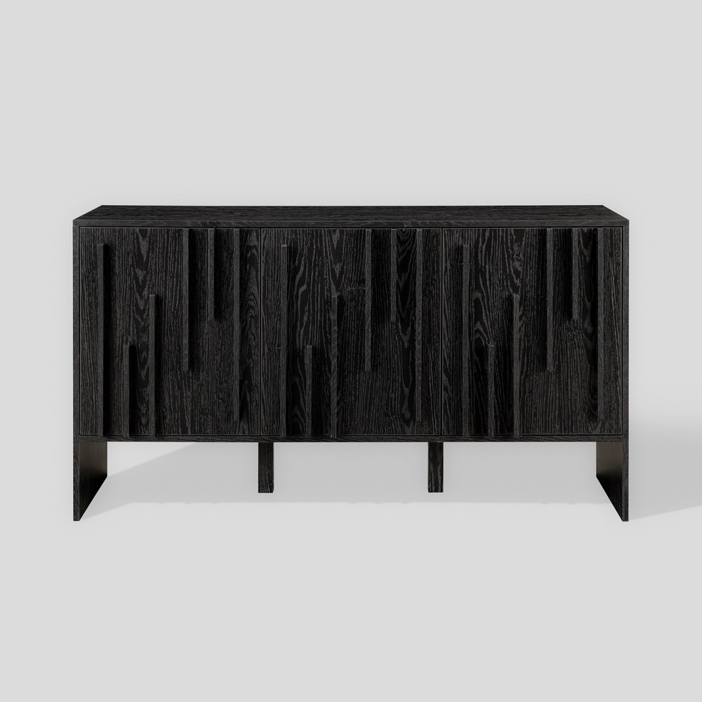 Photos - Display Cabinet / Bookcase Modern Staggered Vertical Accent 3 Door Sideboard Black - Saracina Home