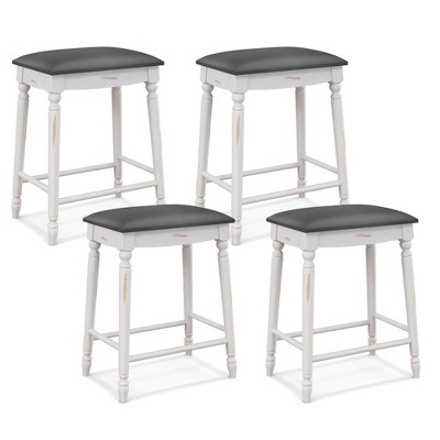 Tangkula 24" Bar Stool Set of 4 w/ Padded Seat Cushions Rubber Wood Legs Upholstered