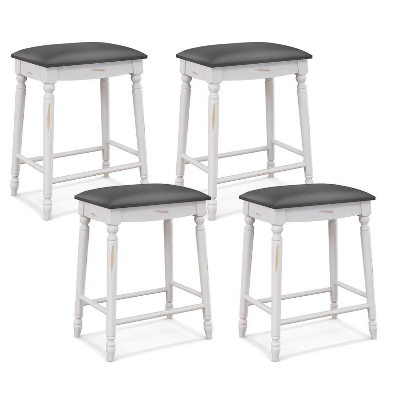 Tangkula 24" Bar Stool Set of 4 w/ Padded Seat Cushions Rubber Wood Legs Upholstered, 1 of 9