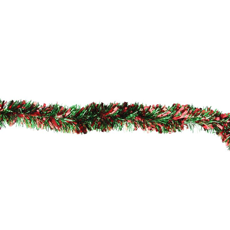 Northlight 12' x 3.5" Unlit Green/Red Wide Cut Christmas Tinsel Garland, 3 of 5