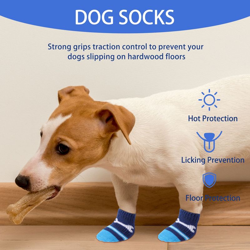 Unique Bargains Bone Pattern Two Tone Nonskid Soft Socks for Pet Dogs 2 Pairs Blue M, 2 of 7