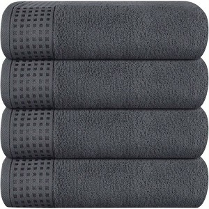 Ultra Soft 4 Pack Oversized Bath Towels, 27x54 Inches, 100 Cotton, Highly Absorbent, Quick - Dry, Lightweight, Travel, Camp, Pool - Grey - 1 of 4