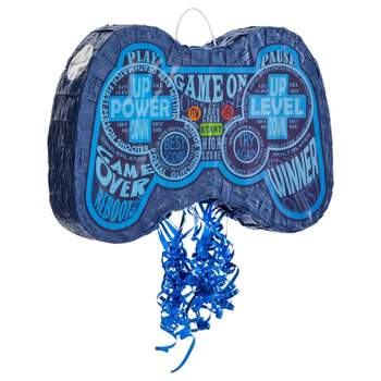 Blue Panda Pull String Video Game Pinata, Blue Gaming Controller for Gamer Party Decorations for Boys, 16.5 x 11 x 3 In