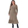Agnes Orinda Women's Plus Size Long Sleeve Crew Neck Ruffled Hem Ribbed Knit A Line Mixi Dresses - 3 of 4