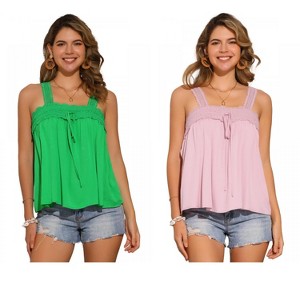 INSPIRE CHIC Women's Square Neck Panel Lace Ruffles Casual Sleeveless Tank Top 2 Packs - 1 of 4