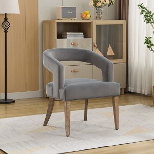 CAVINAS PU Leather Accent Chair with Weathered Solid Wood Legs and Open Back,Upholstered Living Room Chairs,Reading Chairs for Living Room - 1 of 4