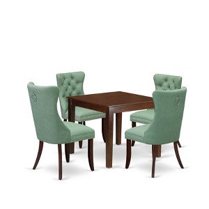 East West Furniture, 5 Piece Dining Table Set for Small Spaces Consists of a Square Kitchen Table and 4 Parson Chairs, Mahogany - 1 of 4