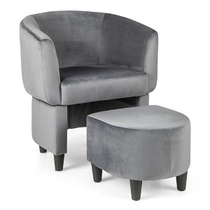 Tangkula Upholstered Velvet Barrel Chair w/ Ottoman Wood Frame Non-slip Felt Pads - 1 of 4