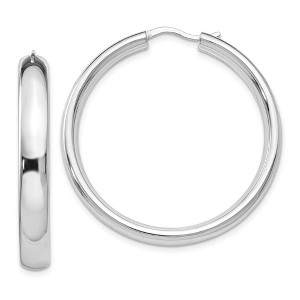 Black Bow Jewelry 5mm Polished Half Round Tube Hoop Earrings in Sterling Silver, 36mm - 1 of 4