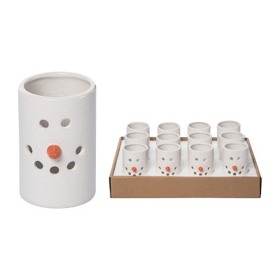 Transpac Mini Dolomite Rustic Snowman Luminary Decorative Object Snowman Figurine Ceramic Christmas White Tabletop Indoor Use  Spot or Wipe Clean