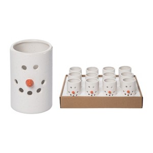 Transpac Mini Dolomite Rustic Snowman Luminary Decorative Object Snowman Figurine Ceramic Christmas White Tabletop Indoor Use  Spot or Wipe Clean - 1 of 1