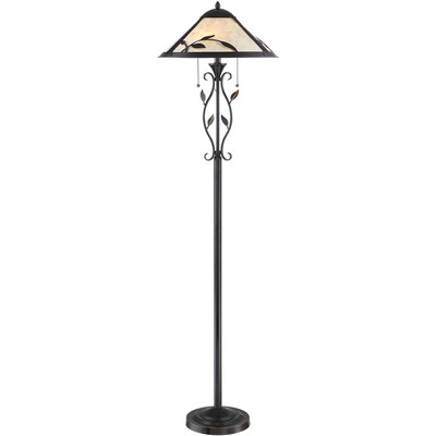 Franklin Iron Works Rustic Country Cottage Floor Lamp 63" Tall Dark Bronze Mica Shade Leaf Vine for Living Room Reading Bedroom Office