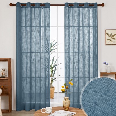 Deconovo Faux Linen Sheer Curtain Panels (2-Pack) – Light Filtering, Grommet Top