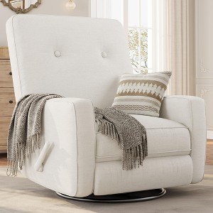 Swivel Glider Recliner Chair - 360° Rocker, Nursery, Living Room, Bedroom, Office, RV, Small Spaces, Linen Fabric, Compact Design - 1 of 4