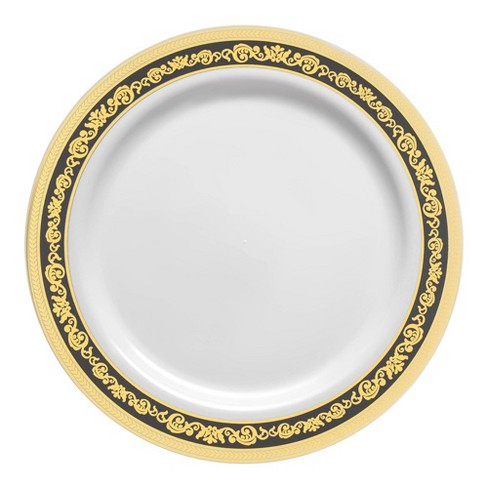 Smarty Had A Party 7.5" White with Black and Gold Royal Rim Plastic Appetizer/Salad Plates (120 Plates) - image 1 of 4