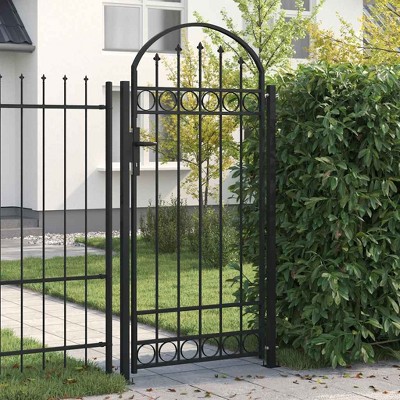 Fence Gate with Arched Top and 2 Posts 41.3"x80.3" Black vidaXL