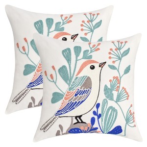 REGALWOVEN Boho Decorative  Covers Embroidery Flowers Square Throw Pillow 18 x 18 Inch 2 Packs - 1 of 4