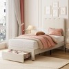 Twin Bed Frame with Drawer, Velvet Upholstered Platform Bed with Headboard, Wooden Slats Support - 2 of 4