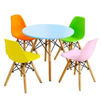Tangkula Kids Table & 4 Chairs Set Solid Construction 5 PCS Dining Table Toddler