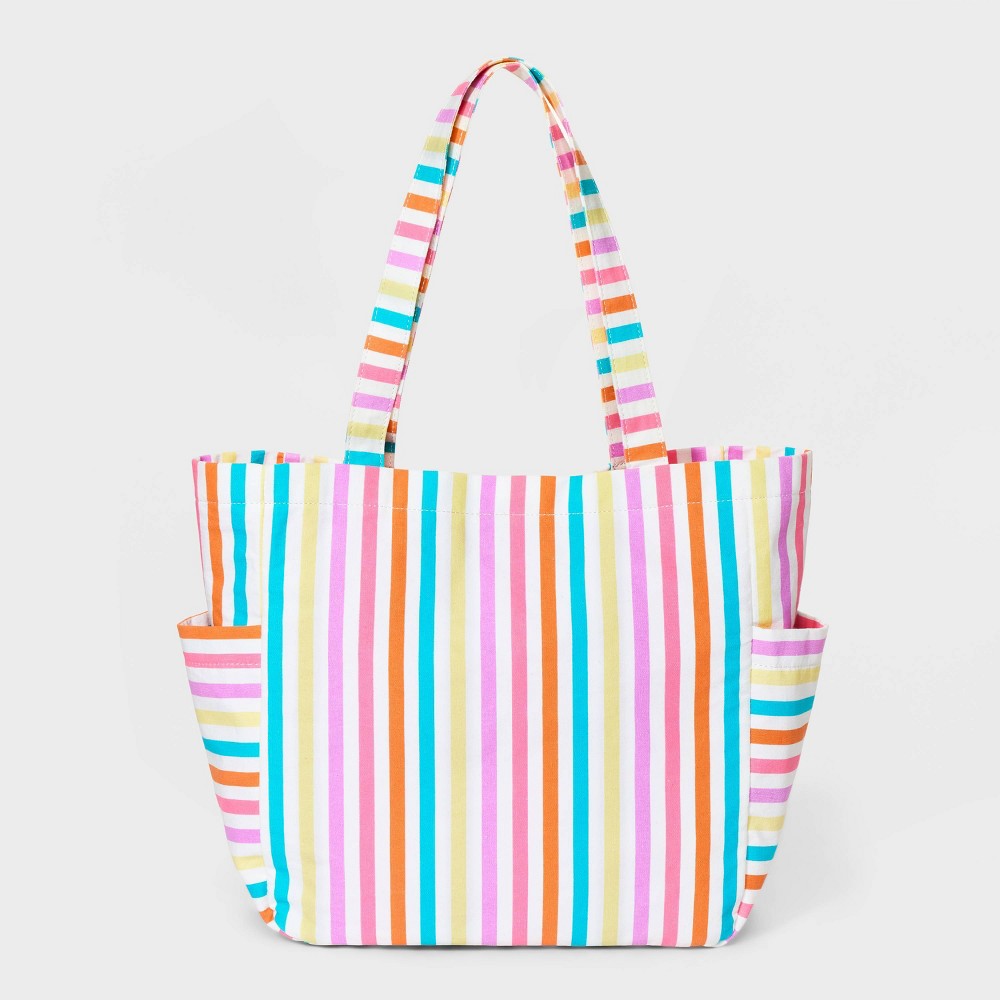 Photos - Travel Accessory Girls' Stripe Canvas Tote Beach Bag with Side Pockets - Cat & Jack™ pink
