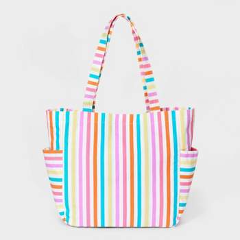 Girls' Stripe Canvas Tote Beach Bag with Side Pockets - Cat & Jack™