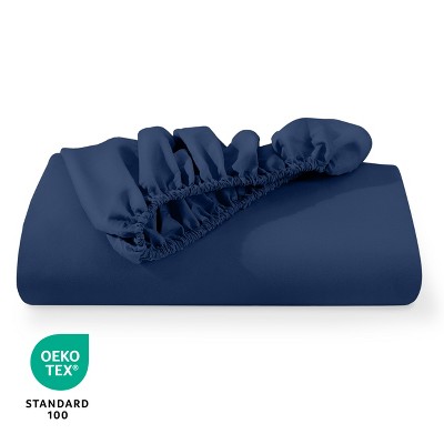 Dark Blue Microfiber Full Fitted Sheet with Dual Pockets