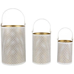 Northlight Laser-Cut Iron Candle Holders with Handles - 10" - White and Gold - Set of 3 - 1 of 4