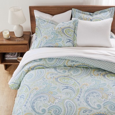 Cortona Full/Queen Green and Blue Cotton Paisley Bedspread Cover Set