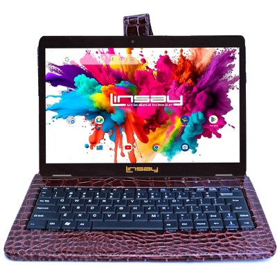 LINSAY 10.1" Octa Core 128GB Storage Android 14 Tablet Dual Camera Android with Black Keyboard