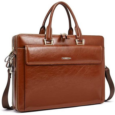 CLUCI Briefcase for Women Oil Wax Leather Business 15.6 Inch Laptop Handbag Vintage Slim Large Shoulder Work Bag