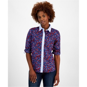 Tommy Hilfiger Womens Floral Print Button Up Shirt, Multicoloured, Medium - 1 of 2