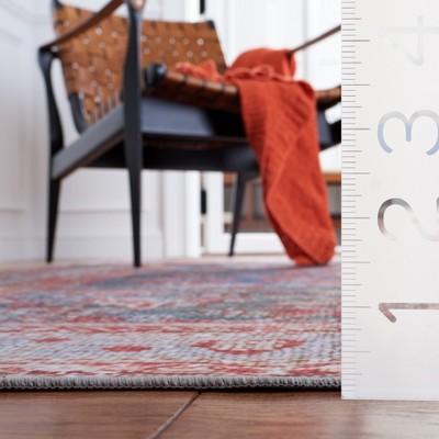 Tucson Blue and Rust Square Machine Washable Area Rug