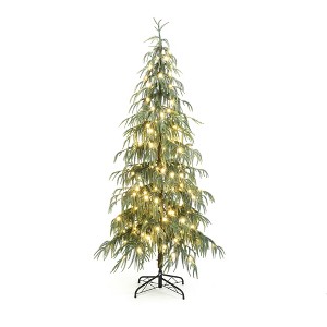 LuxenHome 7.5Ft Pre-Lit Slim Artificial Cedar Christmas Tree with Metal Stand Green - 1 of 4
