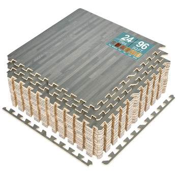 Sorbus 3/8-Inch Thick 96 Sq. Ft. Wood Grain Floor Foam EVA Interlocking Mats Tiles w/ Borders - for Home, Playroom, Basement, Trade Show (Gray)