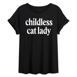 Women's - Instant Message - Childless Cat Lady White Oversized Graphic T-Shirt - 1 of 4
