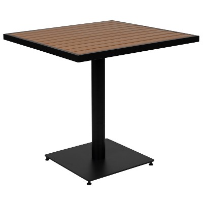 Emma and Oliver Outdoor Faux Teak Dining Table with Poly Slats - Square Patio Table