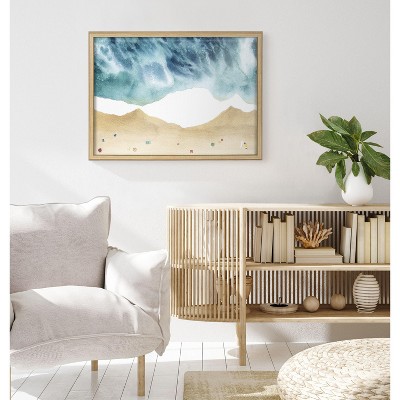 North Shore Coastal Beach Print Framed Glass Wall Art, 18x24 Natural