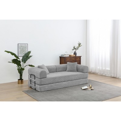 Dolonm 77.9 in. Corduroy Convertible Sleeper Sofa Bed -Foldable 3-Seat Couch with Fixed Frame & Cylindrical Pillow for Living Room, Bedroom