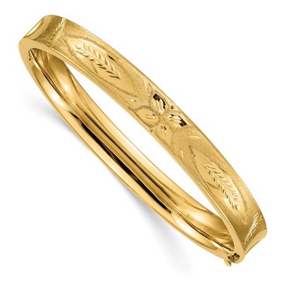 Black Bow Jewelry 8mm 14k Yellow Gold Diamond Cut Concave Hinged Bangle Bracelet, 8 Inch