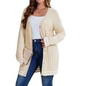Coolmee Oversized Cardigan Sweaters for Women Color Blocked Fall Fashion Long Sleeve Button Down Sweaters Winter Coats - 1 of 4